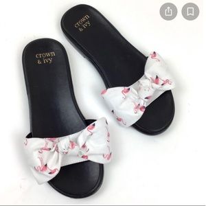 Crown & Ivy Flamingo Bow Slide Sandals